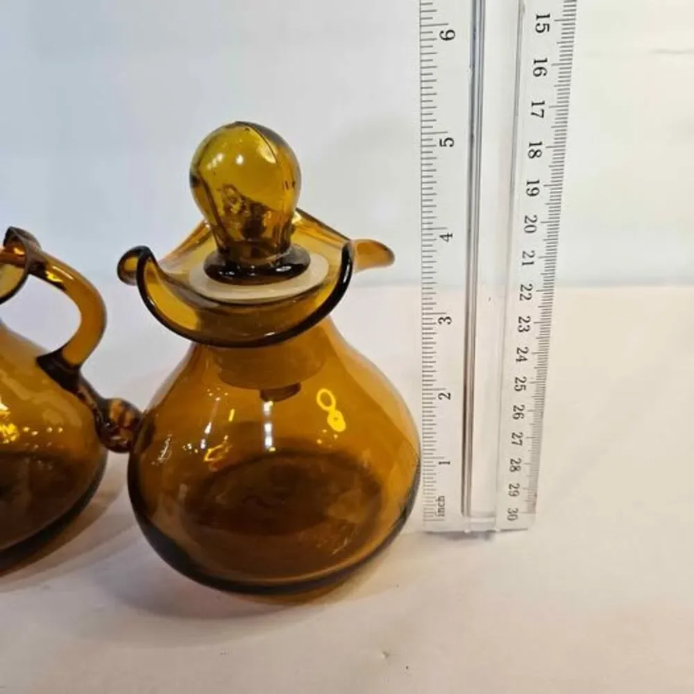 Vintage Amber Glass Oil and Vinegar Cruet Set